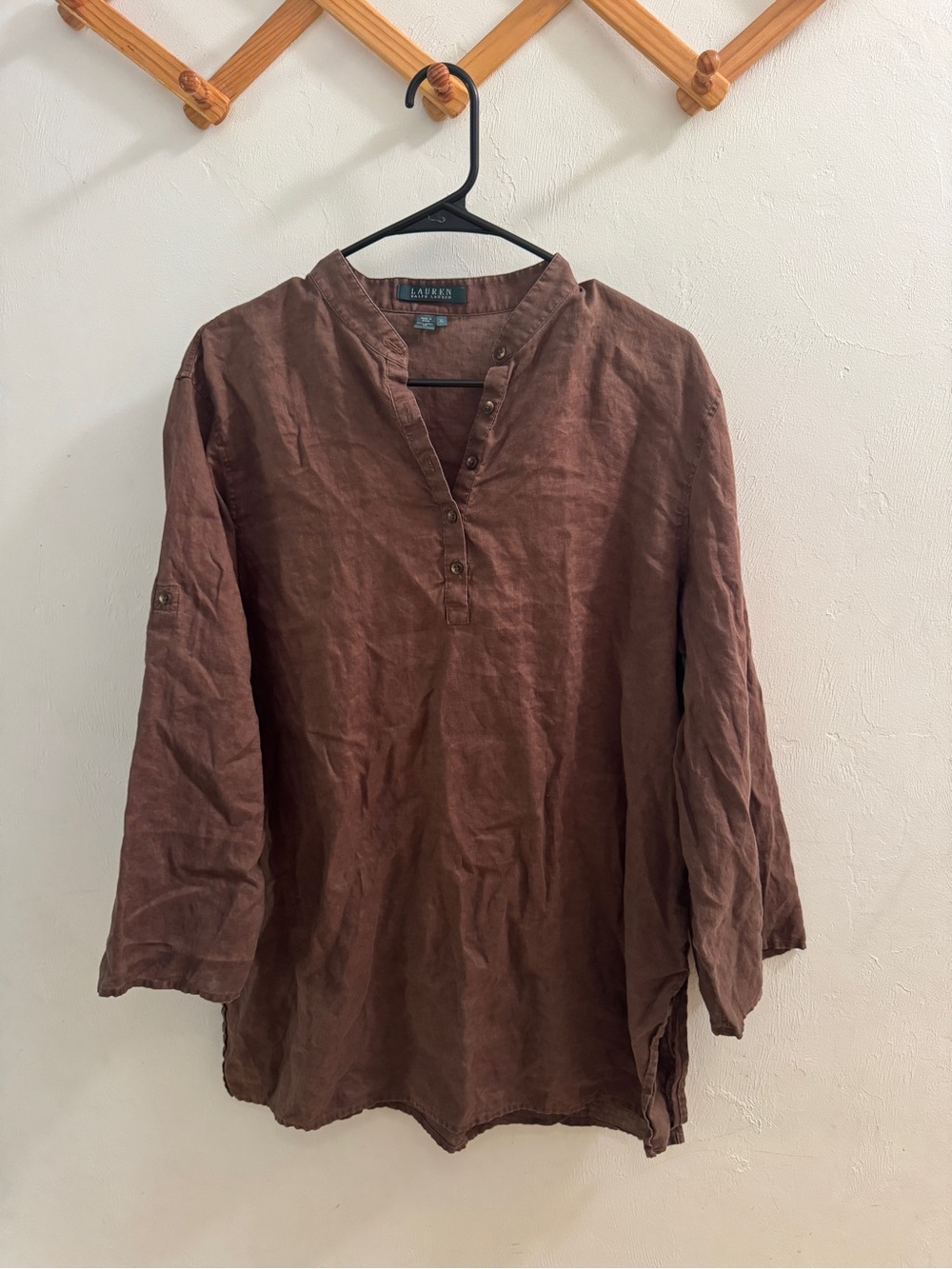Lauren Ralph Lauren 100% Linen Tunic Top Brown XL